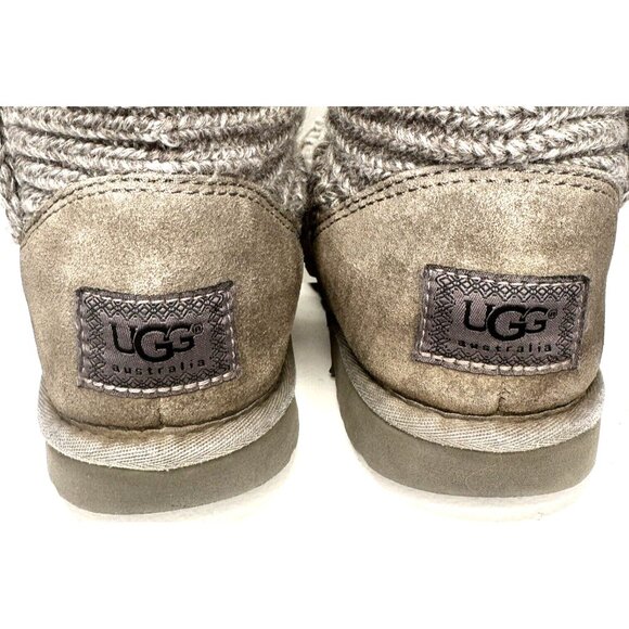 UGG Australia Womens Boots Cardy Wool Cable Knit Tall Foldable Button Gray Sz 7 - Picture 9 of 15